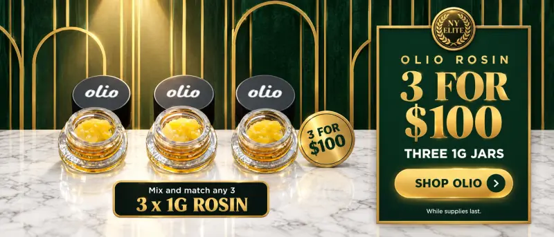Olio rosin 3 for $100: mix and match any three 1g jars. While supplies last.