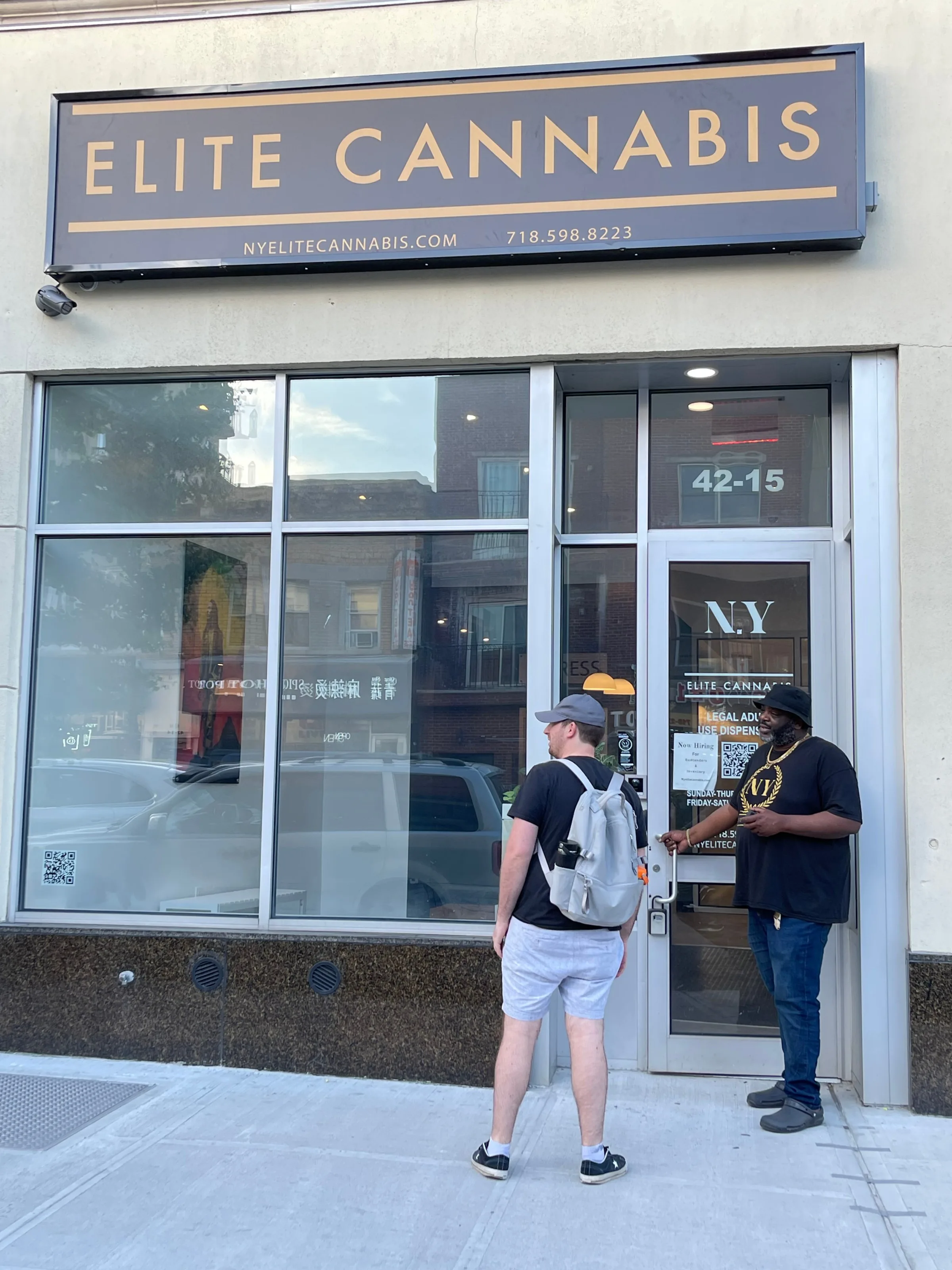 NY Elite Cannabis storefront on Bell Boulevard in Bayside, Queens